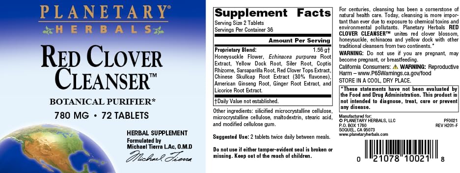 Planetary Herbals Red Clover Cleanser Tablets, 72 Count