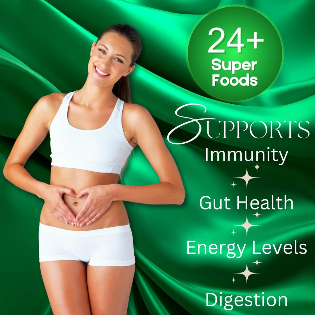 Super Greens Powder with 24+ Superfoods, Premium Nutrient-Dense Blend, Promotes Immunity & Energry Levels, Supports Disgestion & Gut Health, Apple Cinnamon Flavor, 9.6 oz
