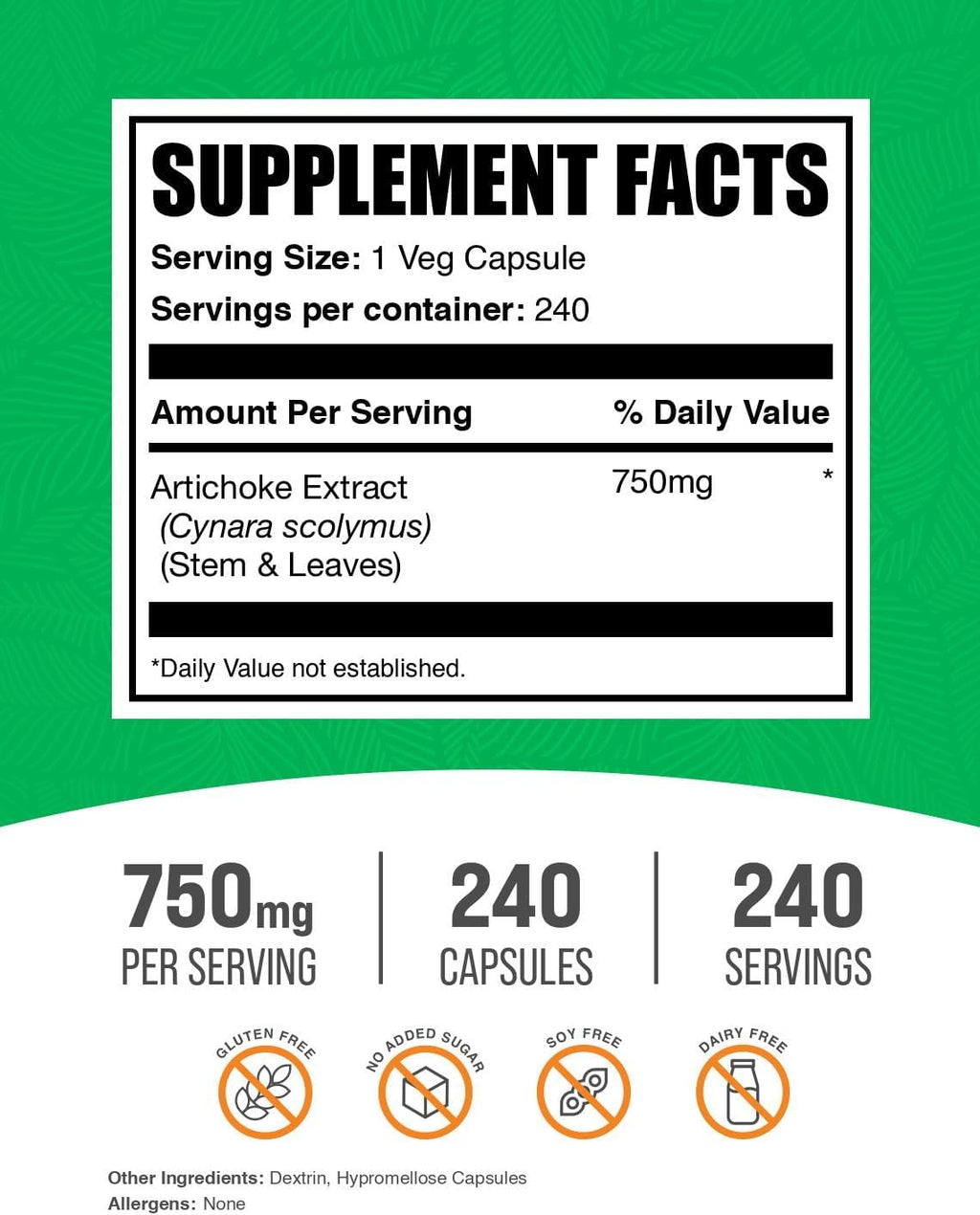 BulkSupplements.com Artichoke Extract Capsules - Artichoke Supplement, Artichoke Pills - for Liver Support, Vegan, 1 Capsule per Serving, 240 Veg Capsules (Pack of 1)
