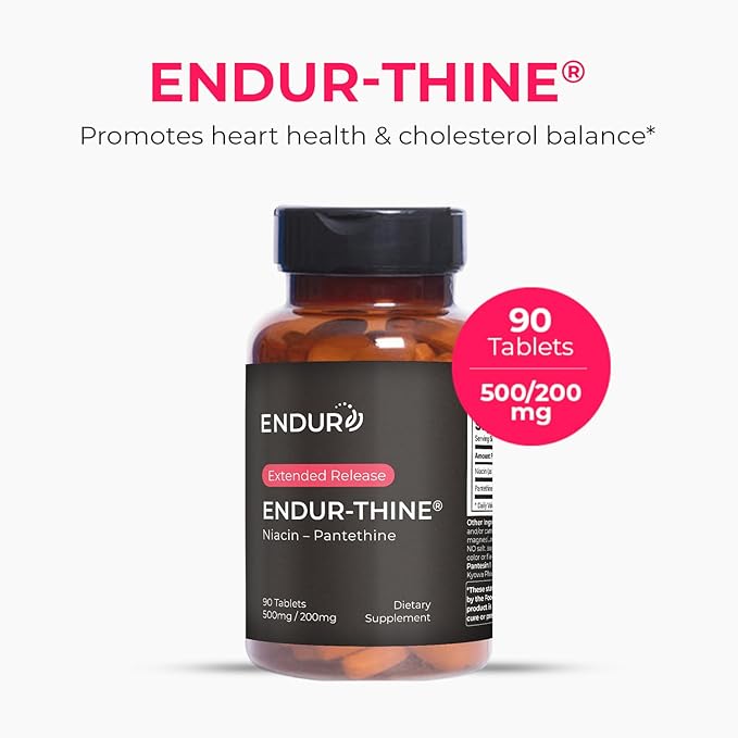 ENDUR-Thine Niacin – Pantethine, Heart & Liver Health Supplement, Efficient Formula for Optimal Absorption, Gluten Free, 500mg (90 Tablets)