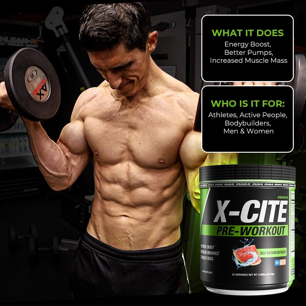 ATHLEAN-X X-CITE Pre-Workout Supplement - Boost Energy, Endurance, and Focus with Natural Ingredients - Jolly Watermelon Pucker
