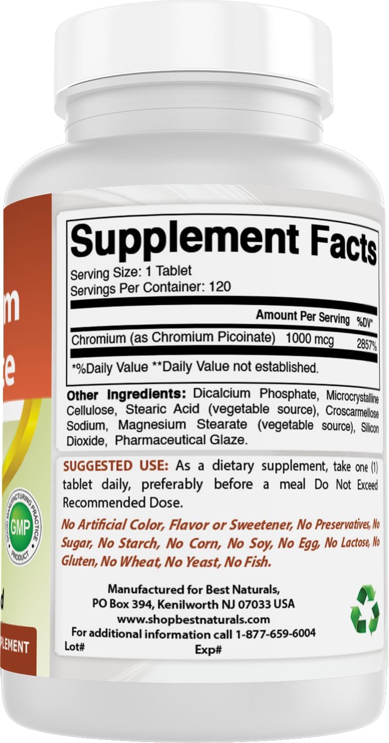 Best Naturals Chromium Picolinate 1000 mcg 120 Tablets (Pack of 2)