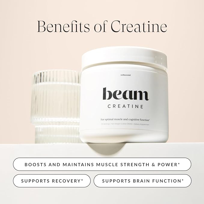 Beam Creatine Powder, Third Party Tested, Micronized Creatine Monohydrate Supplement, Creatine for Women and Men, Muscle Strength, Recovery, Health and Wellness Gift, 30 Servings, Watermelon