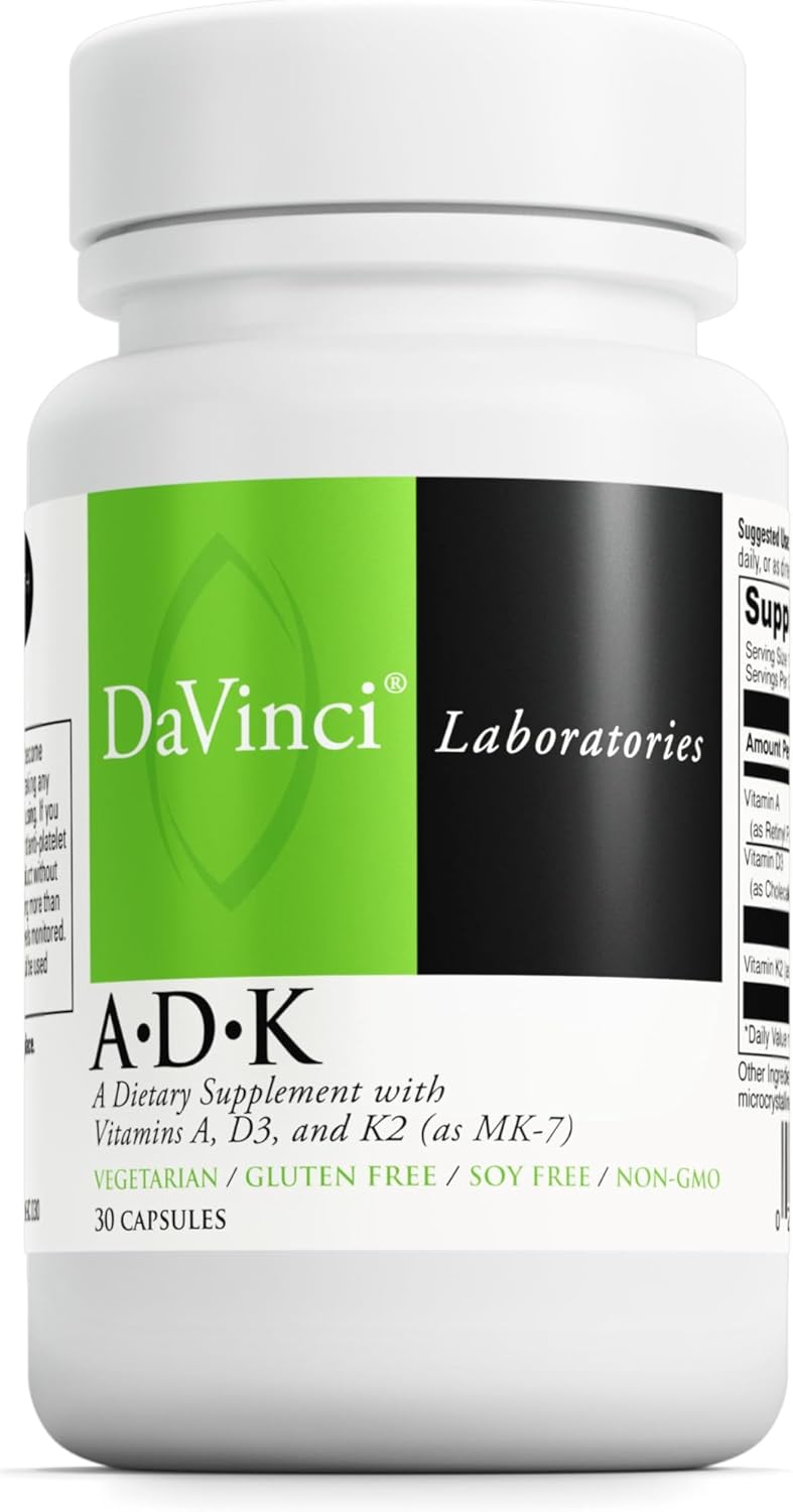 DAVINCI Labs ADK - Helps Support Bone, Heart & Immune Health* - Dietary Supplement with Vitamins A, D3 & K2 (as MK-7) - Vegetarian, Gluten Free & Soy Free - 30 Capsules