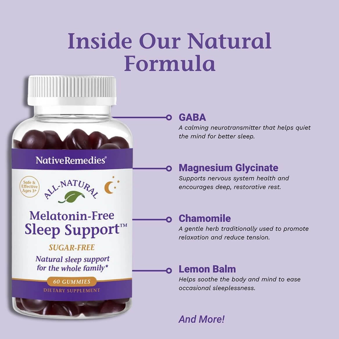 Native Remedies Melatonin-Free Sleep Gummies – Sugar-Free Herbal Formula with GABA, Magnesium, L-Theanine & Valerian – Sleep Aid Natural Support for Adults - 60 Calm Gummy Vitamins