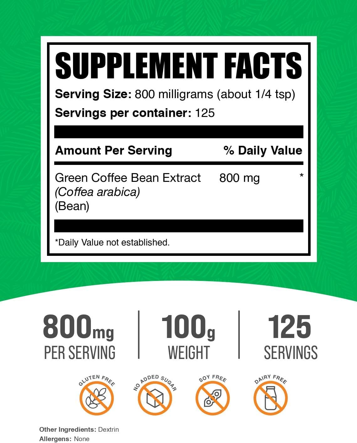 BulkSupplements Green Coffee Bean Extract Powder - Green Coffee Bean Supplements - Energy Support, Gluten Free, 800mg per Serving, 100g (3.5 oz) (Pack of 1)