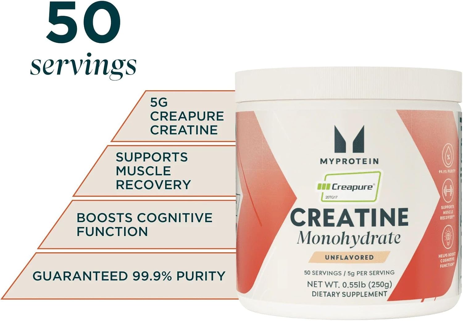 Myprotein Creapure® Creatine Monohydrate Powder 0.55 lbs (50 Servings) Pure Unflavored Creatine Powder, Post/Pre Workout Supplement for All Sports & Exercises