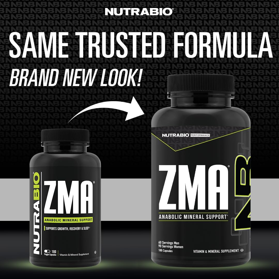 NutraBio ZMA Supplements for Men & Women- Zinc Magnesium Supplements to Support Hormone Levels, Peak Performance, Sleep, Muscle Recovery, Immune Health, 180 Ct.