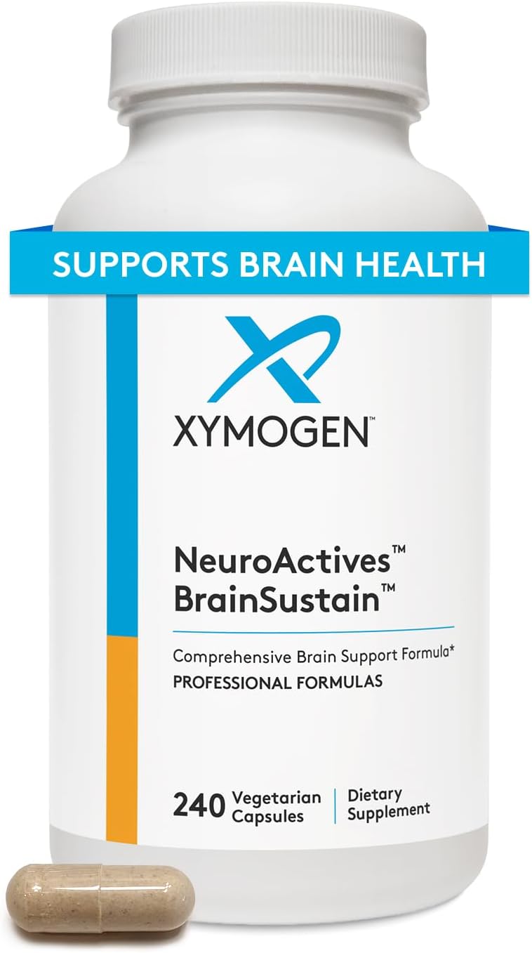 XYMOGEN NeuroActives BrainSustain - Brain Supplements for Memory and Focus Support - Brain Health Supplements for Adults - Vegan, Gluten Free + Non GMO (240 Capsules)
