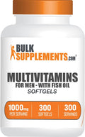 BulkSupplements.com Multivitamin for Men Softgels - Daily Multivitamin, Multimineral Supplement, with Fish Oil - Gluten Free, 1 Men's Multivitamin Softgel per Serving, 300 Count (Pack of 1)