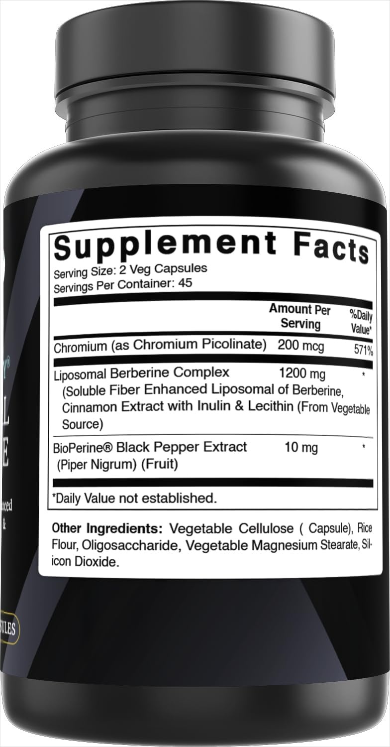 Best Naturals Day to Day Liposomal Berberine 1200 mg with Bioperine 90 Veg Capsules - Made with Fiber Enhanced Chromium, & Cinnamon Extract & Bioperine.