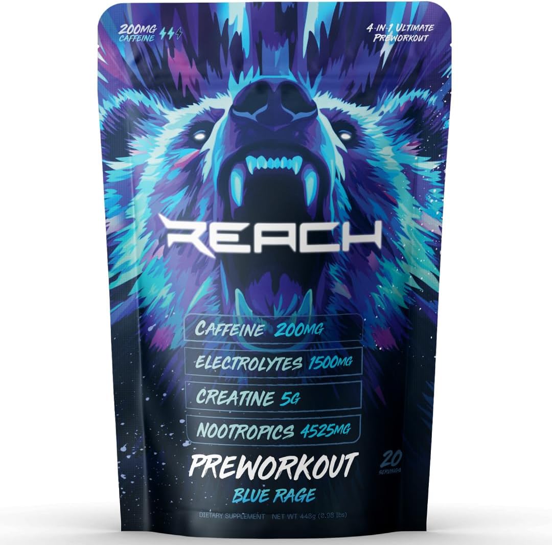 Pre Workout Supplement - Fitness Supplements, Workout Supplements - Energy Supplement for Men and Women - 200 mg Caffeine - Blue Rage