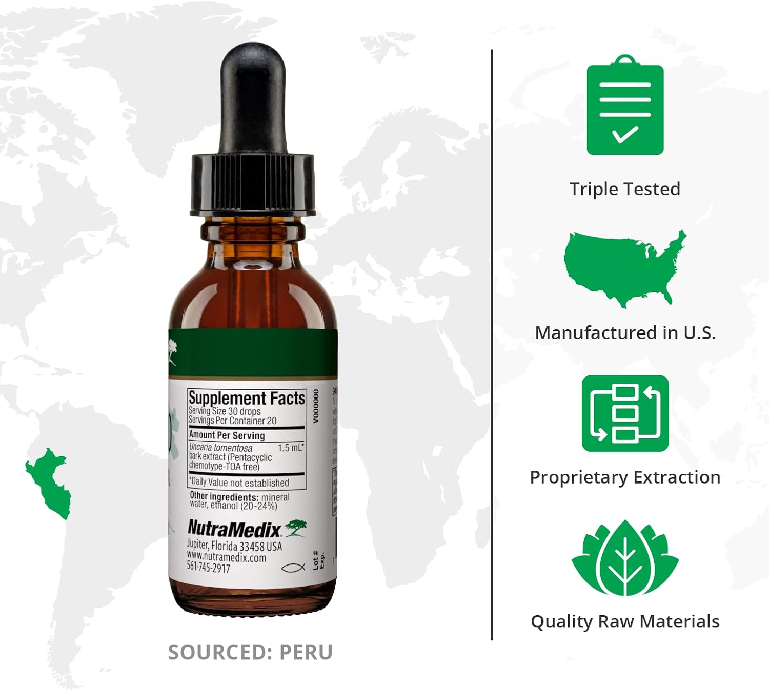 NutraMedix Samento Cat's Claw Tincture - Peruvian Cat's Claw Extract for Immune, Brain, Antioxidant, Cardiovascular & Microbial Support - Bioavailable Herbal Supplements from Nature (1oz / 30ml)