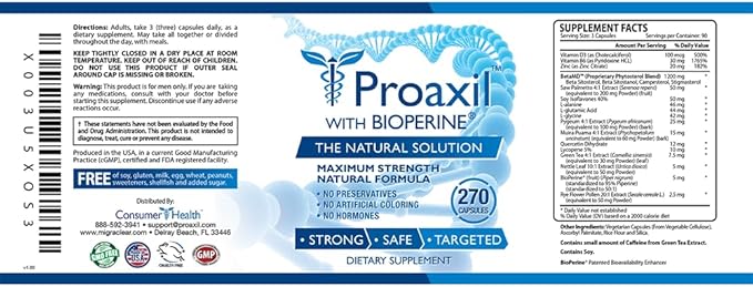 Consumer Health® Proaxil - 270 Capsules - Support Prostate Health and Performance - Zinc, Saw Palmetto, Bioperine®, and Beta Sitosterol - All Natural, Vegan Friendly, Made in USA - 3 Month Supply