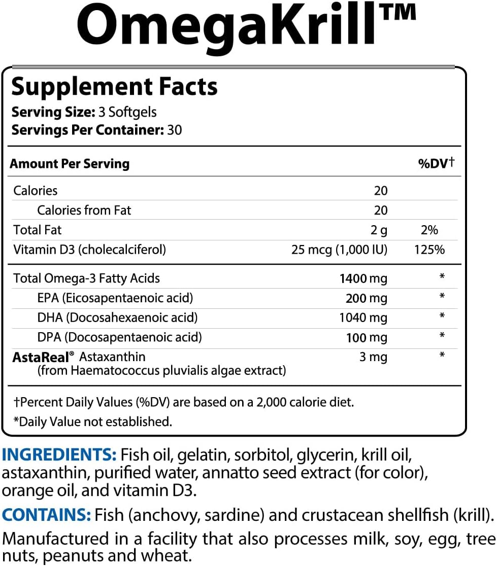BioTrust OmegaKrill EPA & DHA Omega 3 Supplement, Fish and Krill Oil to Provide Support for Joint, Heart, Brain, Eye and Skin (30 Servings)