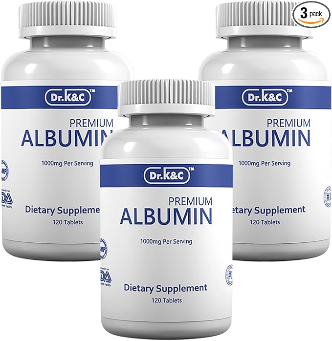 Dr.K&C Premium Albumin Protein Supplement – Extra Strength 1000 mg 360 Tablets Healthy Kidney Liver Promote General Wellness Energy Support Life Balance 3pk