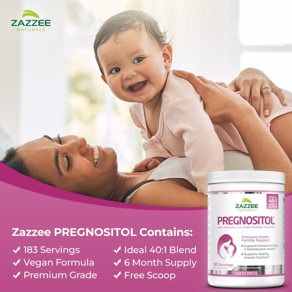 Zazzee PREGNOSITOL Powder, 6 Month Supply, Myo-Inositol and D-Chiro-Inositol 40:1 Fertility Blend, Free Scoop for Exact Dosage, Premium Balanced Formula, 183 Servings, Vegan, All-Natural and Non-GMO