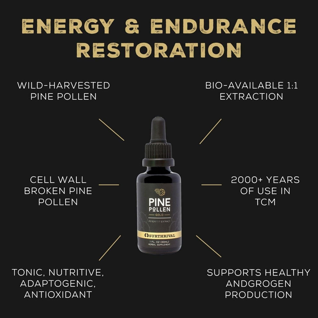 Surthrival: Pine Pollen Gold Extract (1 fl oz), Wild Harvested, Energy Restoration