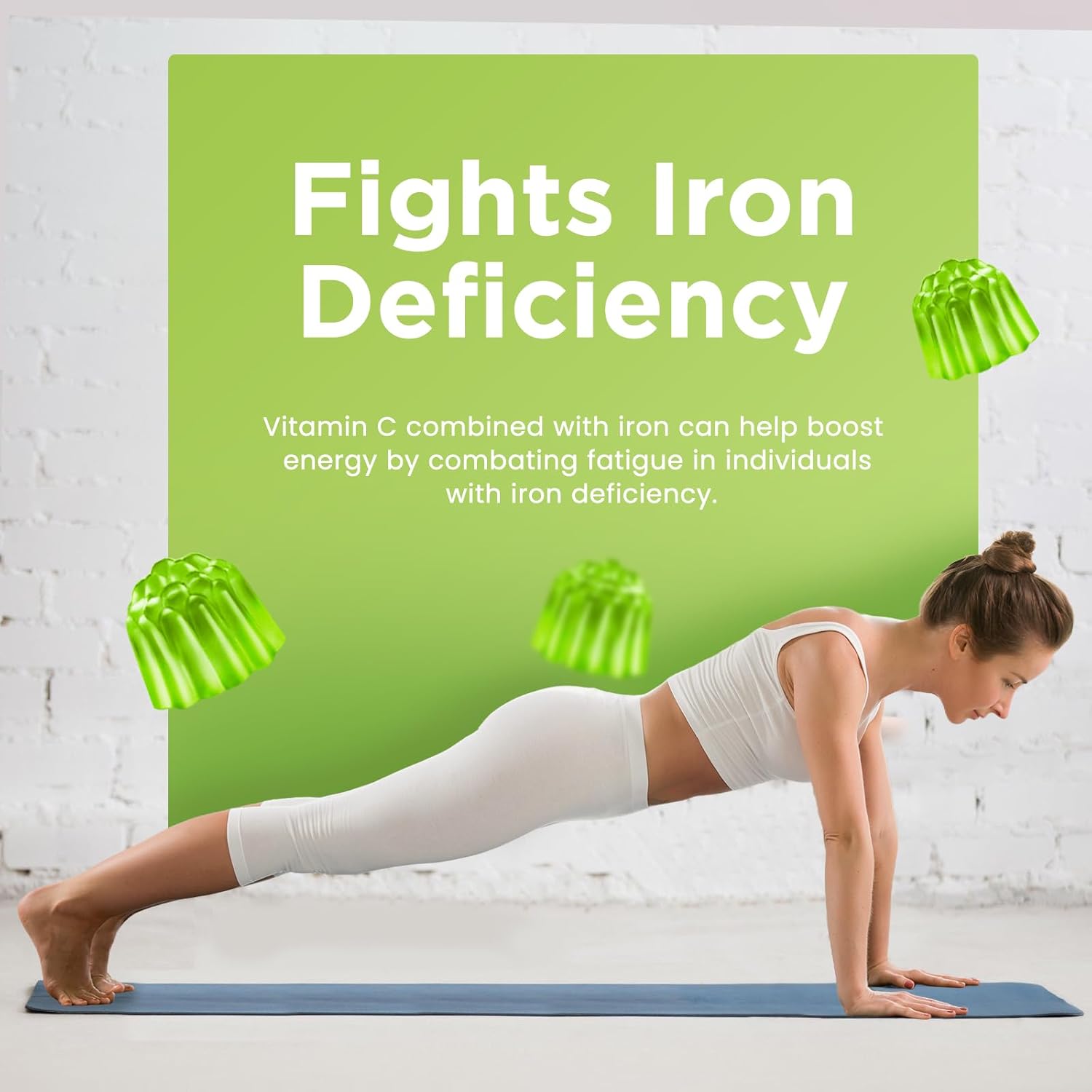 Center-Filled Iron Gummies for Adults & Kids - Iron Supplement with Vitamin B6, B12, C, Zinc, Folate - Support Women Iron Deficiency, Anemia, Blood Builder - Sugar Free Vegan 60ct Apple & Kiwi Flavor