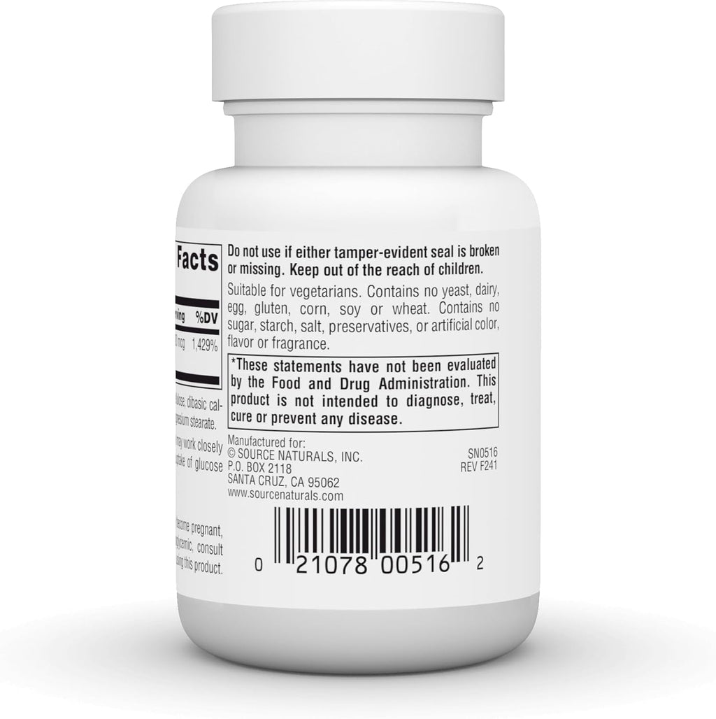 Source Naturals Ultra Chromium Picolinate 500 Yeast-FreeChromium, Vegetarian Dietary Supplement, 500 mcg - 120 Tablets
