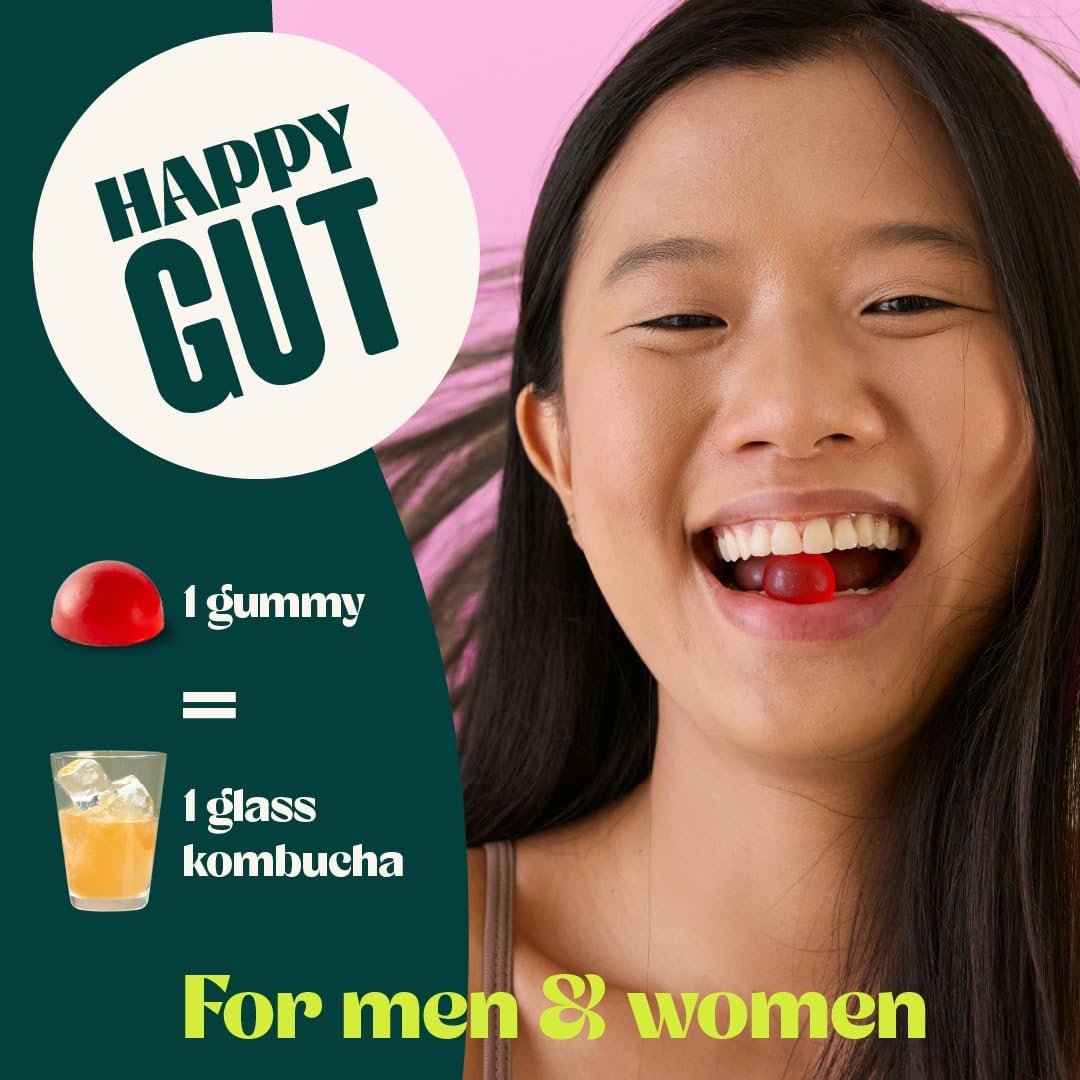 Probiotic Kombucha Gummy - Prebiotics, Probiotics, Postbiotics, Fiber Supplement, Slippery Elm, Dandelion Root, MCT Oil, for Bloating, Gut Health - Probiotics for Women, Probiotics for Men