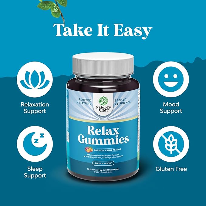 Natures Craft Calming Gummies for Adults with Ashwagandha and Magnesium - Relaxing Stress Gummies with L Theanine 5HTP and Lemon Balm Extract - Adaptogenic Chamomile Extract Vitamin B6 2 Pack