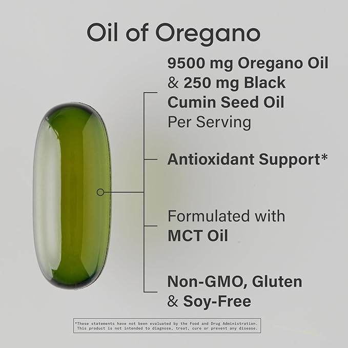 Sports Research® Oil of Oregano 9500mg w/Black Cumin Seed Oil & Ginger Oil - 3-1 Antioxidant Combination Supplement Rich in Thymoquinone & Carvacrol - Gluten Free · Non-GMO - 60 Softgels