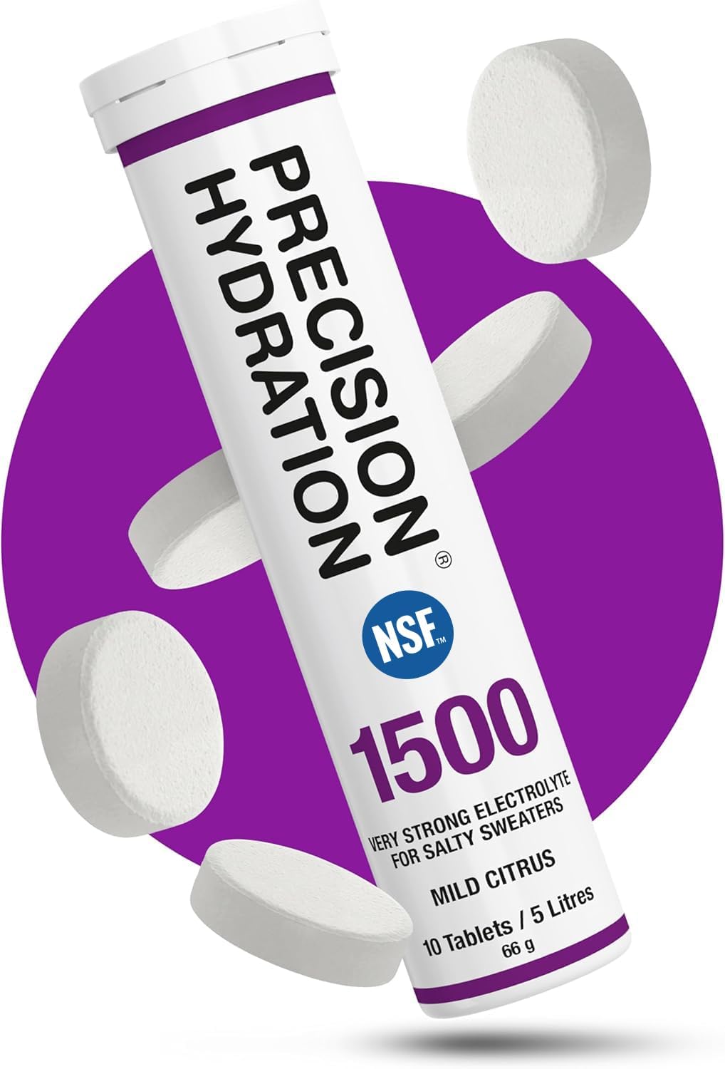 Precision Hydration Lite Electrolyte Drink - Multi Strength Effervescent Hydration Tablets - Combats Cramp - Low Calorie, Gluten Free, Vegan/Vegetarian Friendly, NSF (1 Tube, 1500mg/L - Purple Tube)