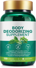 Body Deodorizing Supplement | Natural Internal Odor Control | Chlorophyll Capsules | with Chlorophyllin, Parsley and Peppermint | for Skin, Breath and Body Health | 4 Month Supply - 120 Caps