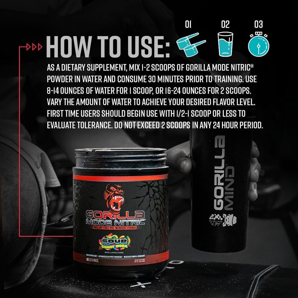 Gorilla Mode Nitric Upgraded Stimulant Free Pre-Workout – Best Tasting and Most Effective Stimulant Free Pre-Workout/Massive Pumps · Vasodilation · Power / 780 Grams (White Gummy Bear)