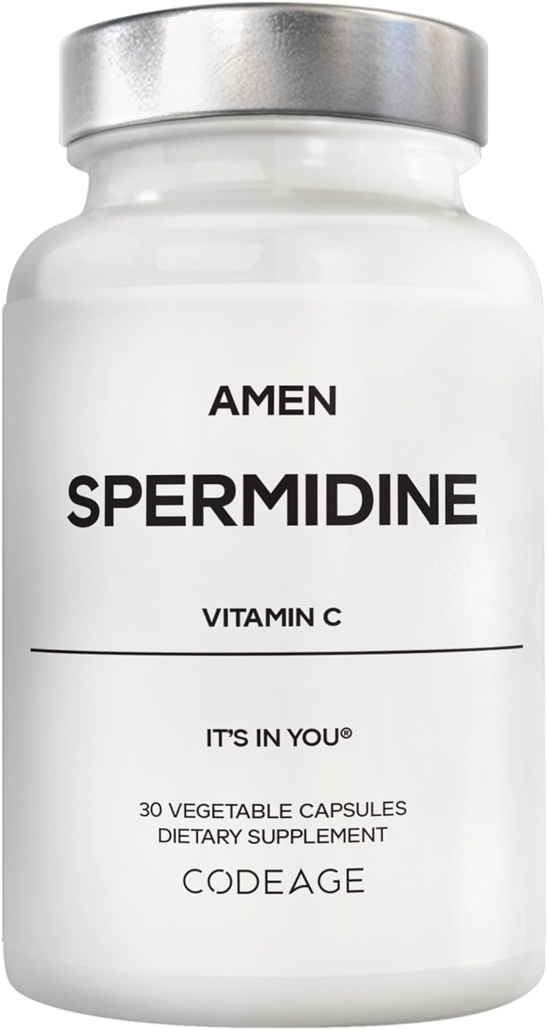 Amen Spermidine Supplement - Spermidine Trihydrochloride Pills with Vitamin C Ascorbic Acid - Only 1 Capsule Per Serving - Vegan, Non-GMO, Gluten-Free - 30 Capsules