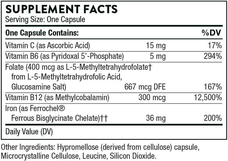 THORNE - Ferrasorb - 36 mg Iron with Essential Nutrients - Complete Blood Support Formula* - Elemental Iron, Folate, B and C Vitamins for Optimal Absorption - Gluten-Free - 60 Capsules