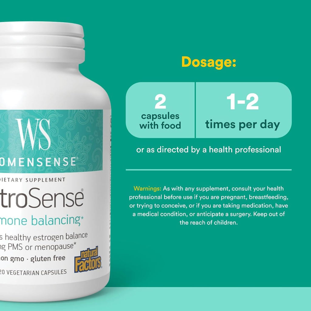 Natural Factors WomenSense EstroSense, Natural Supplement to Support Estrogen and Hormone Balance During PMS or Menopause, Vegan, Non-GMO, 120 Capsules