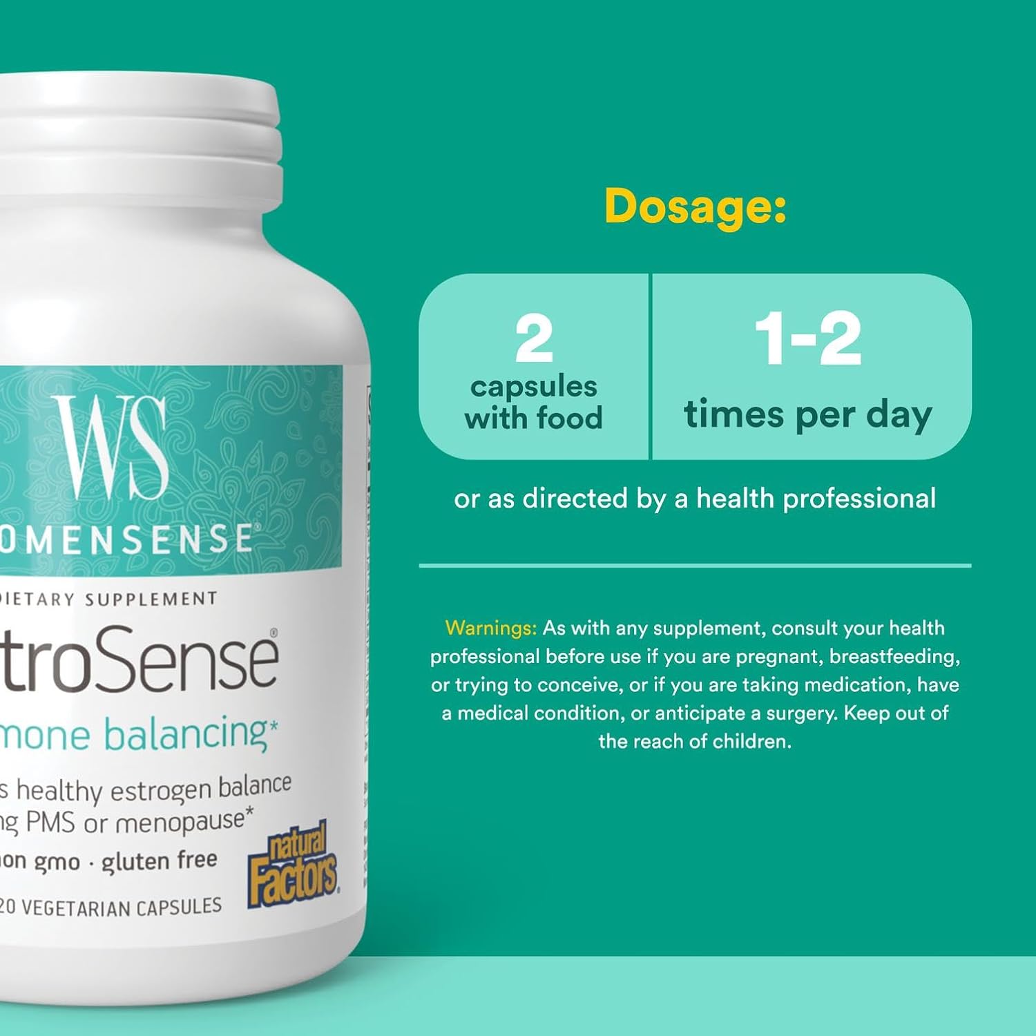 Natural Factors WomenSense EstroSense, Natural Supplement to Support Estrogen and Hormone Balance During PMS or Menopause, Vegan, Non-GMO, 120 Capsules