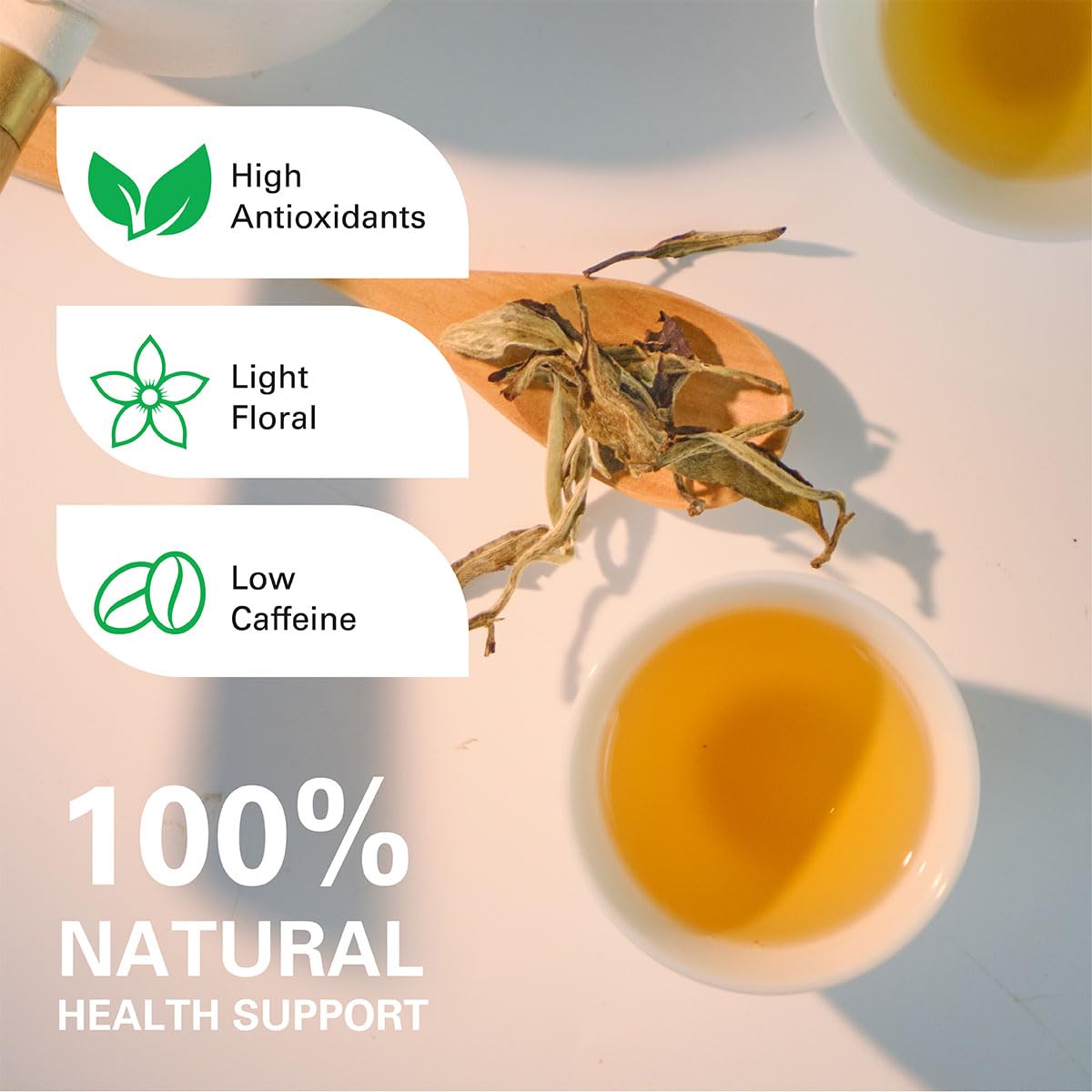 WT WEETEE Organic White Peony Tea, Organic Bai Mu Dan Loose Leaf 4oz/114g, Premium Chinese White Tea Whole Loose-Leaf, High Antioxidant & Low Caffeine