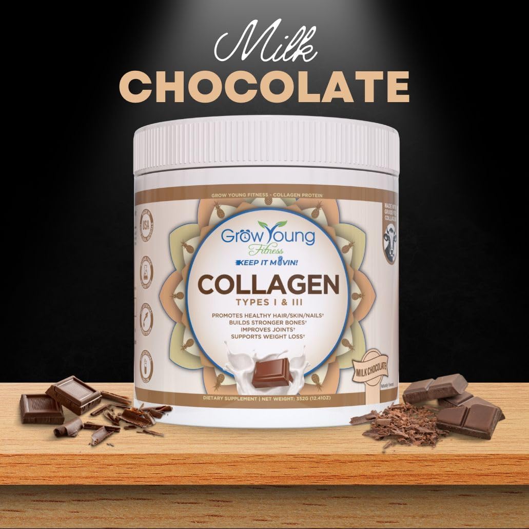 Grow Young Fitness Collagen Protein - Milk Chocolate, Promotes Skin, Bones, Joints, Weight Loss, Sugar Free (12.41 oz) (1 Pack, 20 Servings)