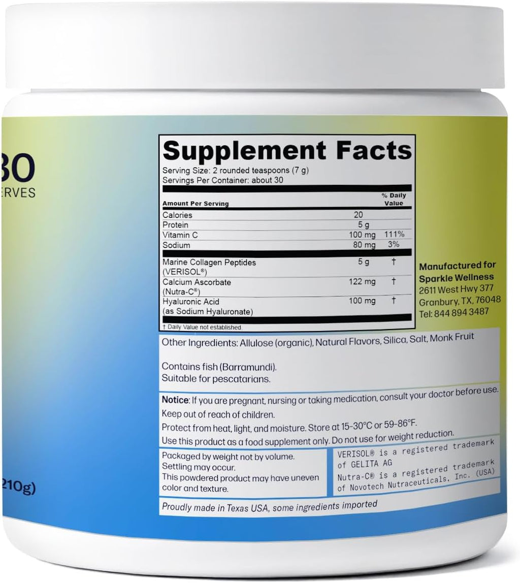 Sparkle Wellness Marine-derived VERISOL Bioactive Hydrolyzed Collagen Peptides | Collagen Powder Supplement with Vitamin C & Hyaluronic Acid | Marine Skin Boost Plus (Vanilla) [30-Serves]