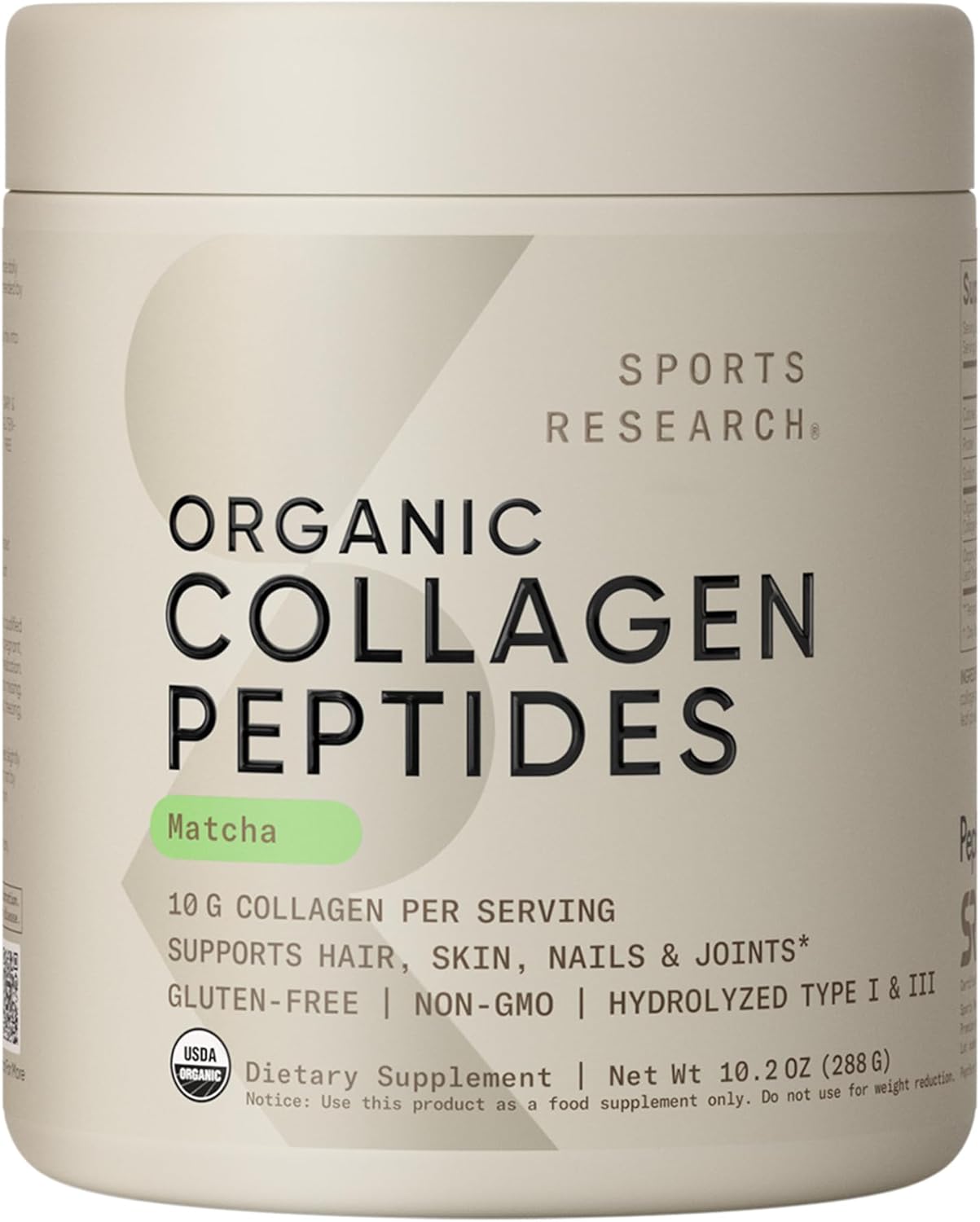 Sports Research Premium Collagen Peptides Powder and Organic Matcha Green Tea - Collagen Powder Protein Supplement with Japanese Matcha and Amino Acids - Gluten Free, Non-GMO, Sugar Free