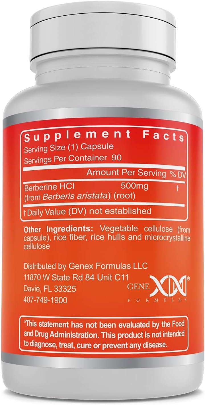 Genex Formulas Berberine HCl 500mg (3 Pack) - NSF Certified for Safety, Quality & Label Accuracy - Supports Immune Health - Non-GMO, Gluten Free, Vegetarian
