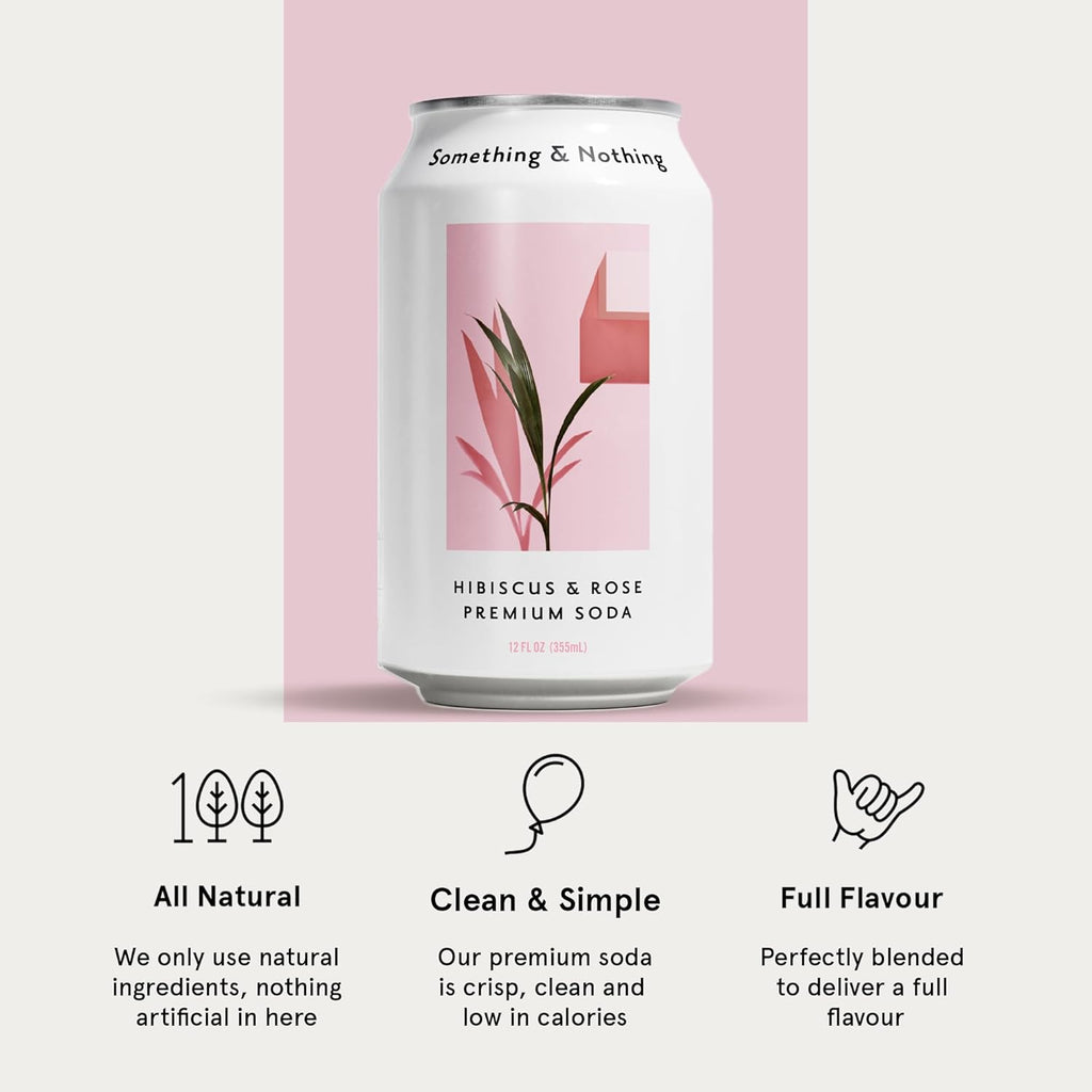 Something & Nothing Hibiscus & Rose Flavoured Sparkling Water | Lightly Carbonated, Full Flavoured with Added Grape & Lemon Juice | Vegan & Low Calorie Soda | 12 Fl Oz Cans (Pack of 12)