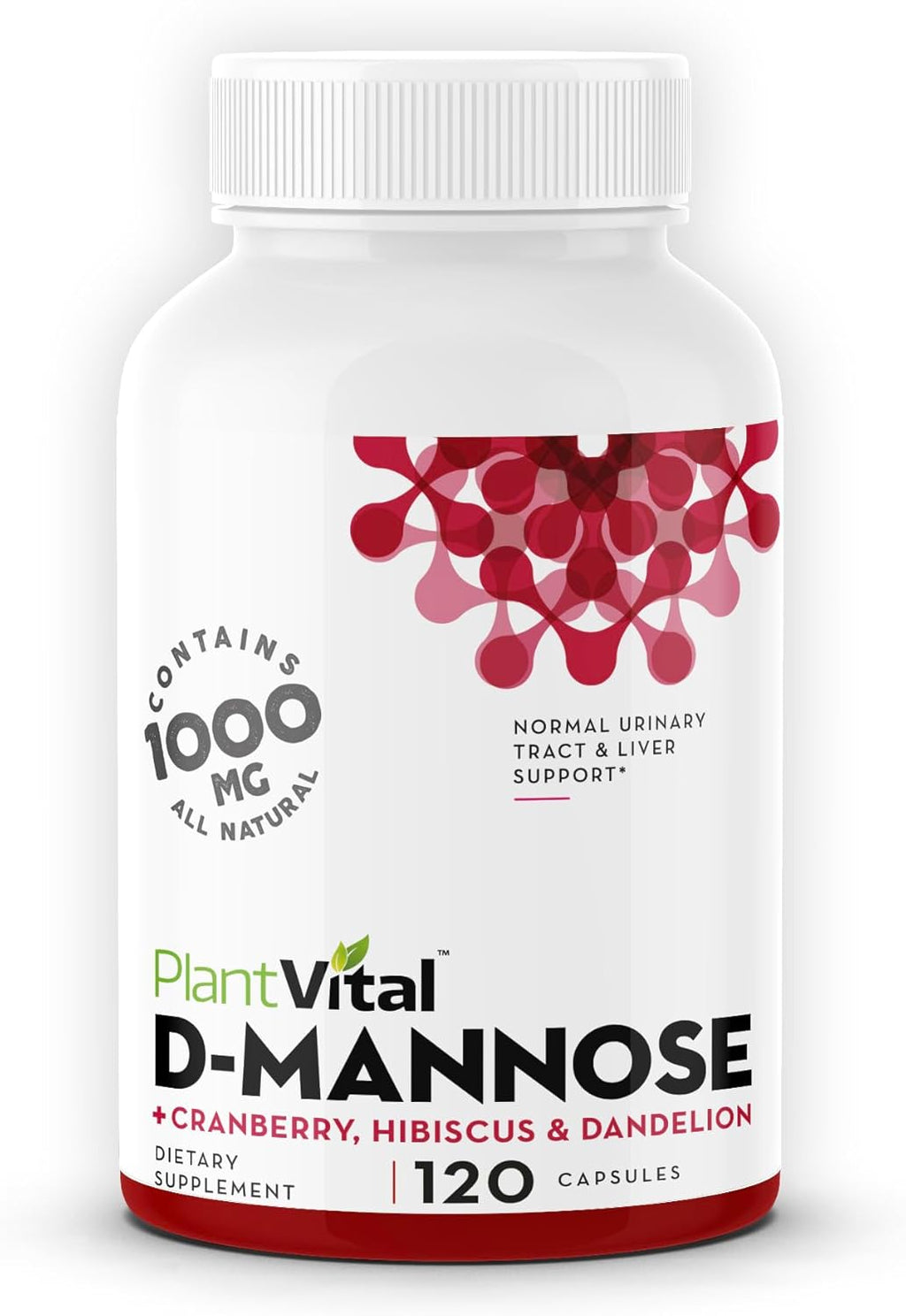 Plantvital D Mannose Capsules with Cranberry - D-mannose 1000mg Capsules - High Potency for Bladder, Kidney and Urinary Tract Support. Cranberry Powder with Hibiscus and Dandelion. 2 Months Supply