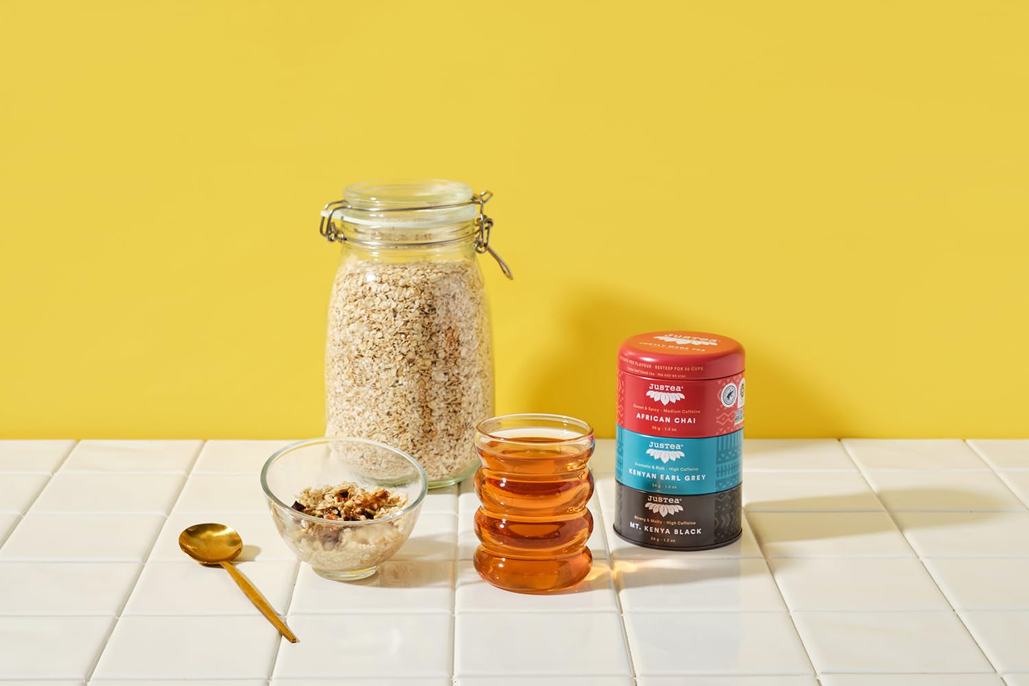 JusTea Black Tea Trio | Stacking Tins Variety Pack with Hand Carved Tea Spoon | Loose Leaf Tea | High Caffeine | Award-Winning | Fair Trade | Non-GMO
