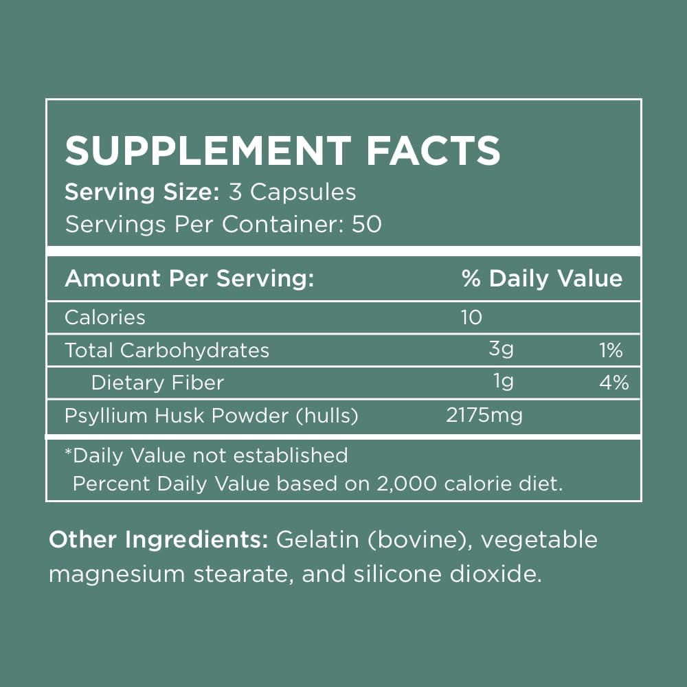 Daily Psyllium Husk Fiber Supplement by Pure for Men & Pure for Her | Digestive Regularity & Gut Health Support | Soluble Fiber Powder, 2,175mg Per Serving | 150 Capsules