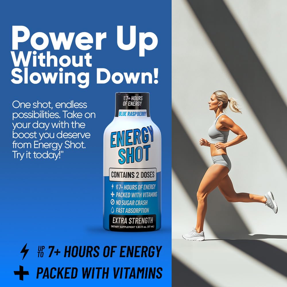 Blue Raspberry Extra Strength Energy Shot 10 pk – 260mg Natural Caffeine B12 B6 – Energy & Focus Support – 2 Servings Sugar Free Zero Calorie Green Tea B-Vitamins Electrolytes Vegan – 1.93 fl oz