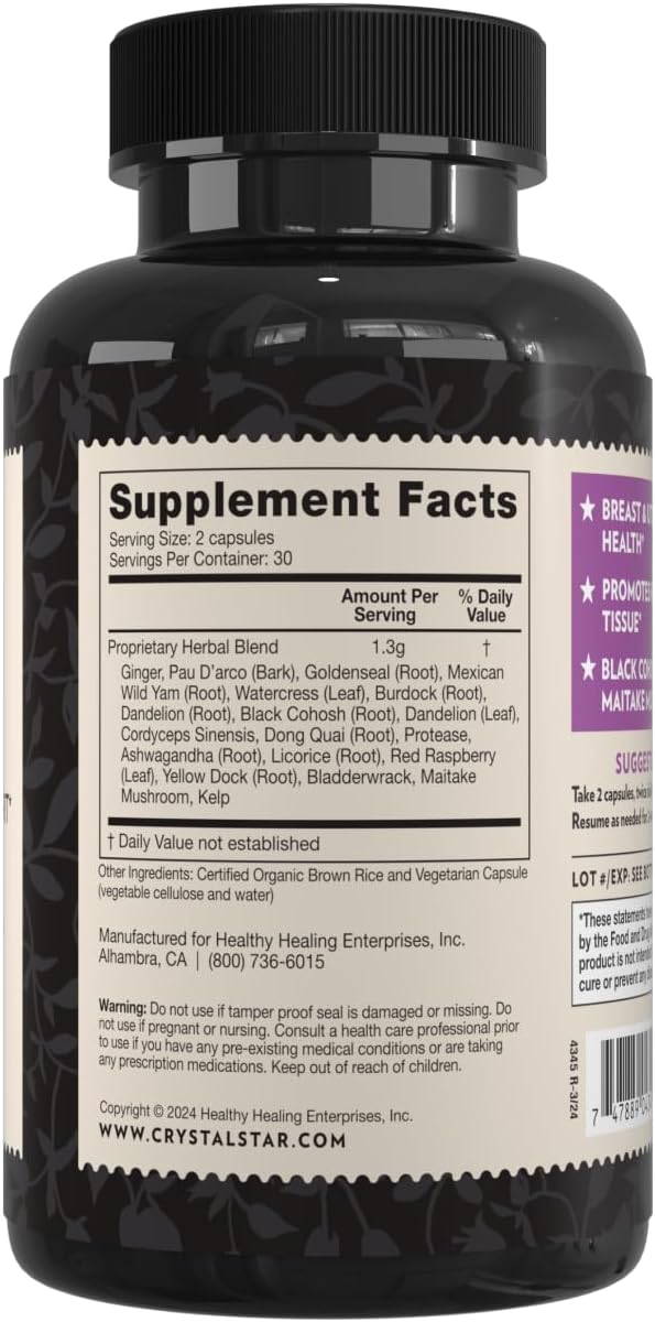 Crystal Star Fibro Defense, 60 Capsules, Black Cohosh, Breast & Uterine Health Between Periods, Gluten Free, Non-GMO