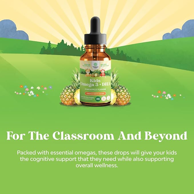 Kids DHA Omega 3 Drops - Fatty Acids Omega 3 6 9 for Brain, Immune Strength & Vision - Nutritional DHA for Kids for Healthy Nervous System & Focus Support - Liquid Supplement with EPA & ALA - 60 mL