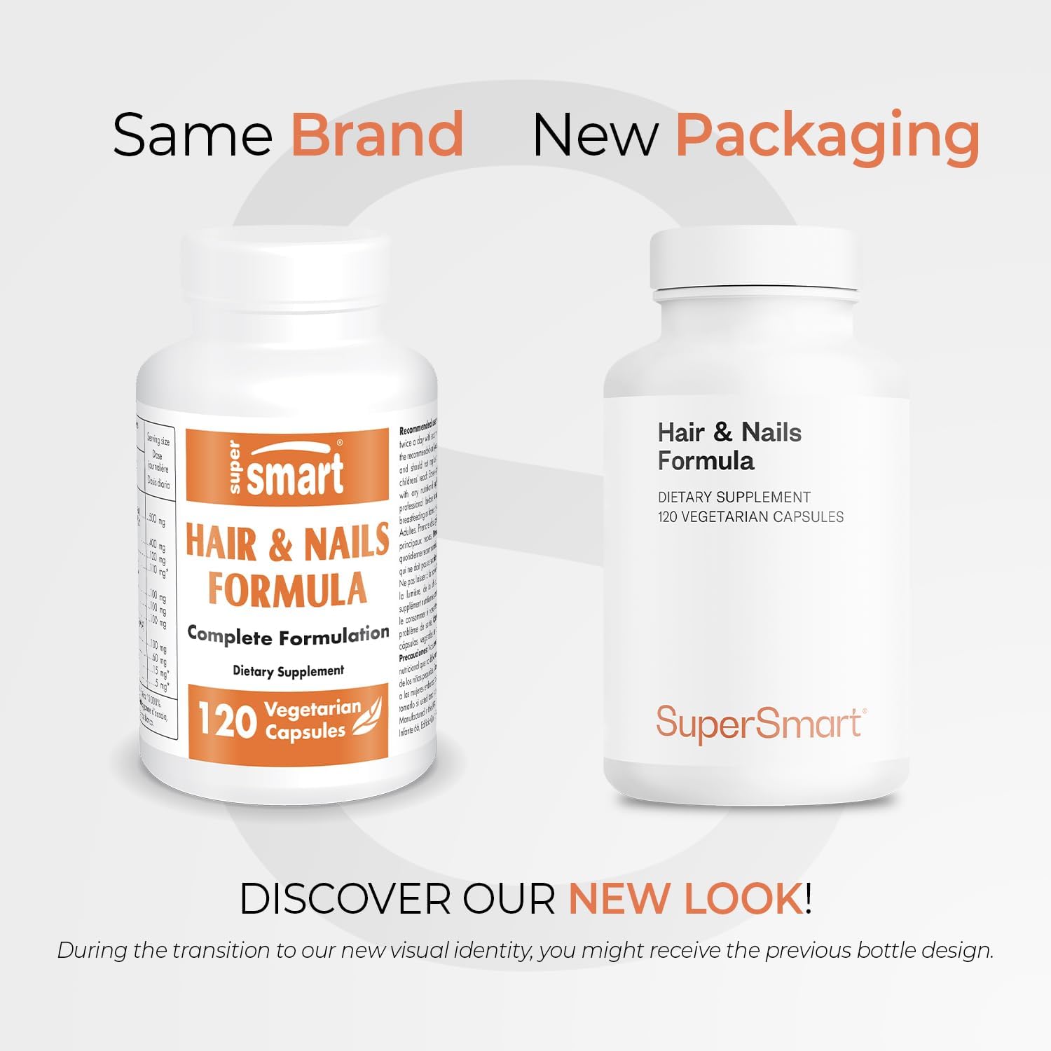 Supersmart - Hair & Nails Formula - Patented Solubilized Keratine Supplement - with Biotin, Bamboo Extract, MSM, Cynatine HNS Keratin | Non-GMO & Gluten Free - 120 Vegetarian Capsules
