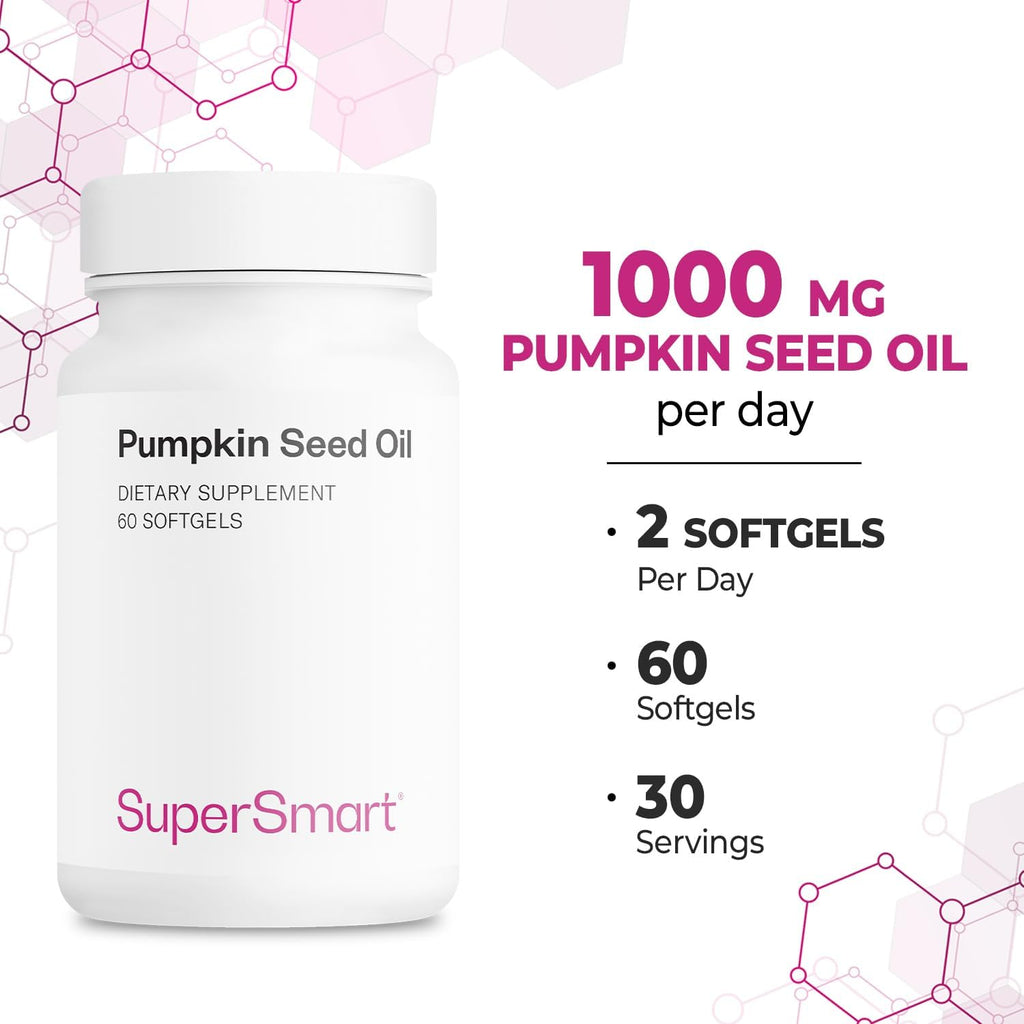 Supersmart - Pumpkin Seed Oil Supplement 1000mg per Day (+ Vitamin E) - Pumpkin Seed Oil for Hair Growth | Non-GMO & Gluten Free - 60 Softgels