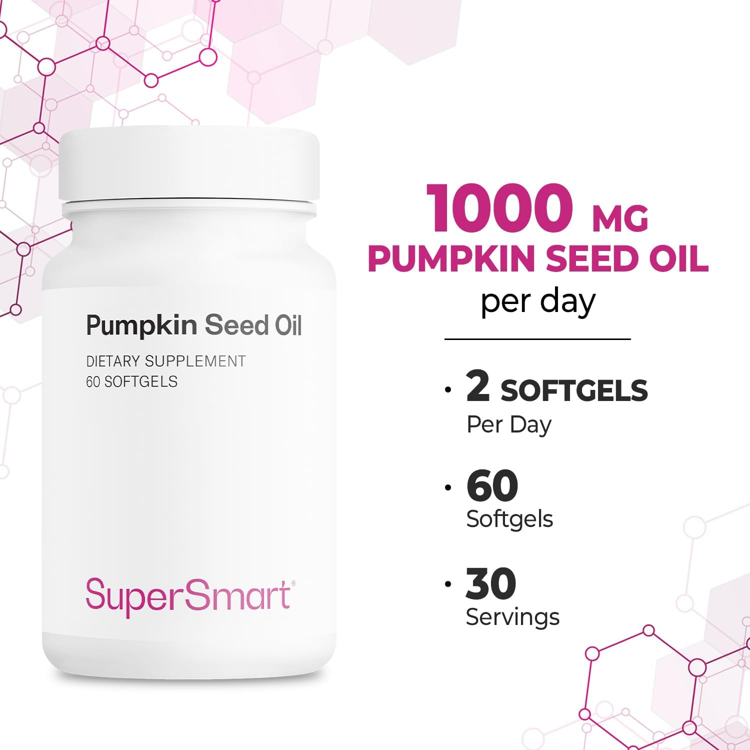 Supersmart - Pumpkin Seed Oil Supplement 1000mg per Day (+ Vitamin E) - Pumpkin Seed Oil for Hair Growth | Non-GMO & Gluten Free - 60 Softgels