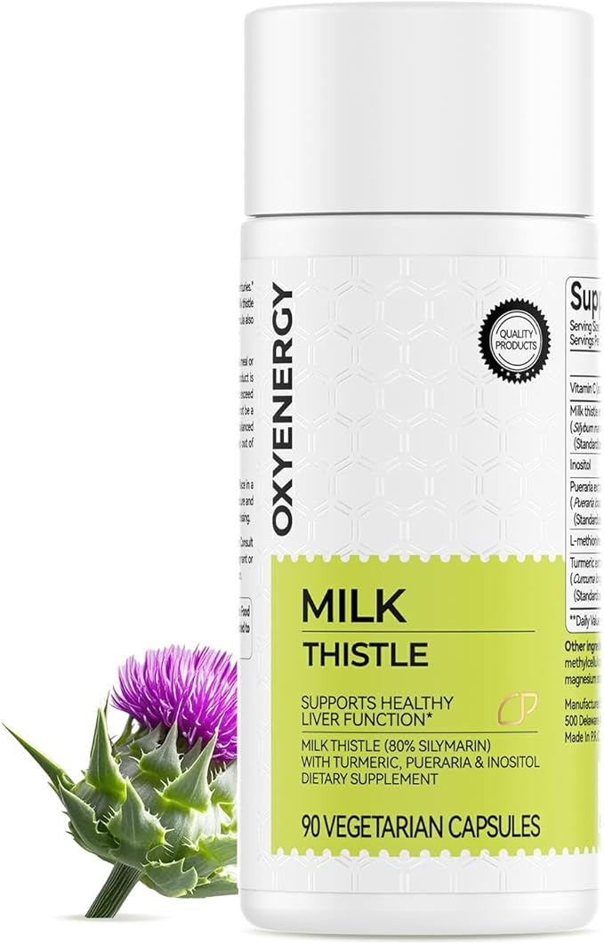 OxyEnergy Liver Cleanse Detox & Repair Supplement with 80% Milk Thistle, Turmeric, Inositol & Pueraria, Support Liver Health, Non-GMO, Gluten-Free, 90 Vegetarian Capsules, Made in USA